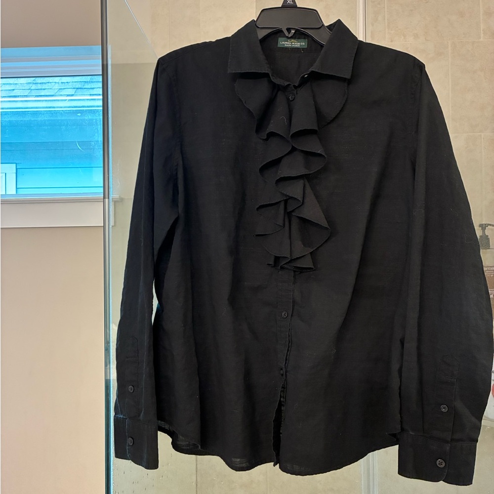 Lauren Ralph Lauren Black Ruffle Front Blouse